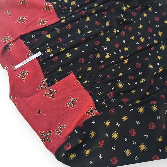 FREE PEOPLE Where We Roam Top Surplice Neck Pleated Boho Fall Black Red Small - Picture 7 of 13